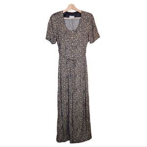 Vintage Scarlett Black & Gold Floral Jumpsuit Women's One-Piece w/ Shoulder Pads